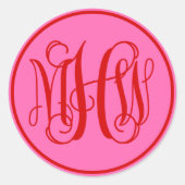 Hot Pink Red Vine Script Monogram, DIY BG Runder Aufkleber (Vorderseite)