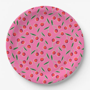 Hot Pink Retro Berry Cherry Geburtstagsparty Pappteller