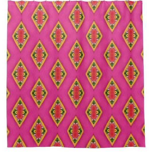 Hot Pink Retro Diamond Shower Curtain Duschvorhang (Vorderseite)