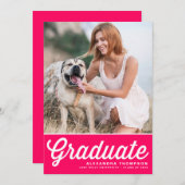 Hot Pink Retro Fett Typografie Foto Abschluss Einladung (Vorne/Hinten)