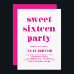 Hot Pink Retro Fett Typografie Sweet 16 Birthday Einladung<br><div class="desc">Mit dieser individuell gestaltbaren Einladung zum 16 . Geburtstag Geburtstag laden wir Sie zu Ihrer Veranstaltung ein. Es zeichnet sich durch Retro fett und einfache Typografie aus. Personalisieren Sie diese, indem Sie Ihre Daten hinzufügen. Die 16 Party Einladungen sind ganz in Rosa gehalten und eignen sich perfekt für jede Veranstaltung....</div>