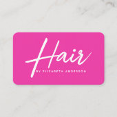 Hot Pink Retro-Script Friseur Visitenkarte (Vorderseite)
