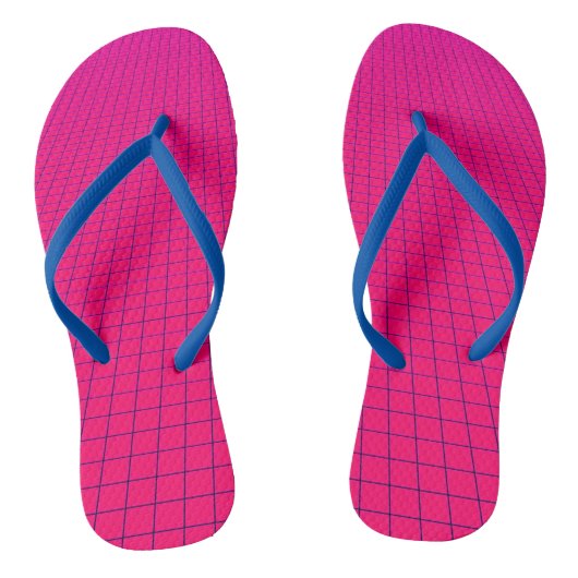 Hot Pink Retrowave Grid Flip Flops Badesandalen (Fußbett)