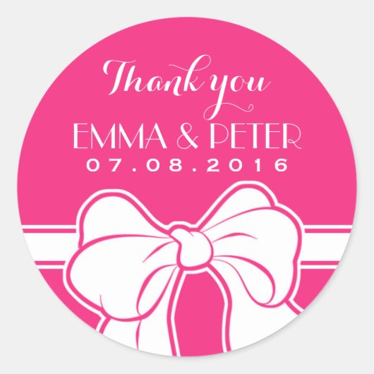 Hot Pink Ribbon Bow Hochzeit Danke Sticker (Vorderseite)