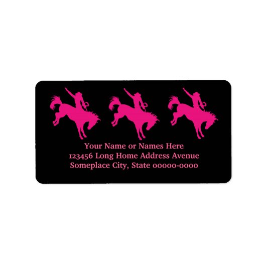 Hot Pink Rodeo Reiten Country Cowgirl Kunst Adressaufkleber (Vorne)
