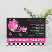 Hot Pink Roller Skate Geburtstagsparty Einladung (Stehend Vorderseite)