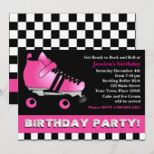 Hot Pink Roller Skate Geburtstagsparty Einladung (Vorne/Hinten)