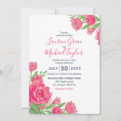 Hot Pink Rose Blume Bouquet Blumenzehen Einladung (Vorderseite)