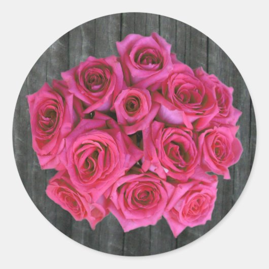 Hot Pink Rose Bouquet & Barnwood Sticker (Vorderseite)