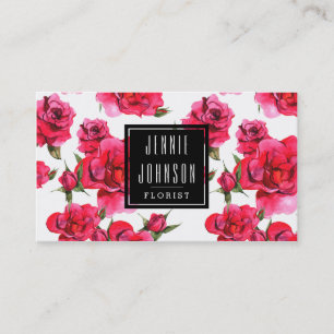 Hot Pink Rose Floral Moderne Visitenkarte