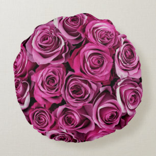 Hot Pink Rose Print Round Kissen