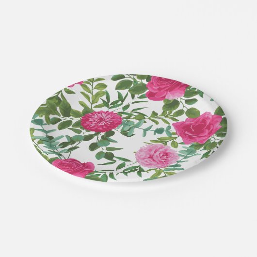 Hot Pink Rose Schöne Hochzeit Pappteller (Schrägansicht)