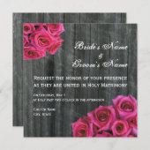 Hot Pink Rose und Barnwood Hochzeit Einladung (Vorne/Hinten)