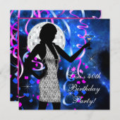 Hot Pink Royal Blue Birthday Party Einladung (Vorne/Hinten)