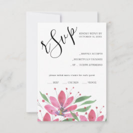 Hot Pink Rustikale Lotus Watercolor Kunst, Dichtun RSVP Karte