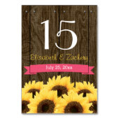 HOT PINK RUSTISCHE SONNENBLUMENKARTE TISCHNUMMER (Rückseite)