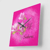 Hot Pink Sakura Wall Clock Quadratische Wanduhr (Winkel)
