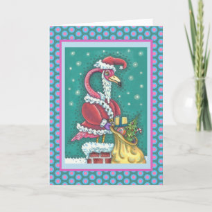 HOT PINK SANTA FLAMINGO CHRISTMAS GREETCARD V FEIERTAGSKARTE