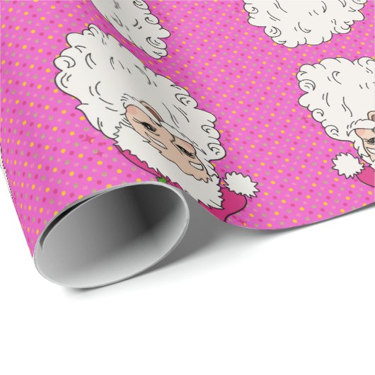 Hot Pink Santa Geschenkpapier (Rolleneckpunkt)