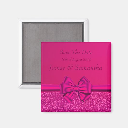 Hot Pink Satin Bow - Save the Date Magnet (Vorderseite/Rückseite)