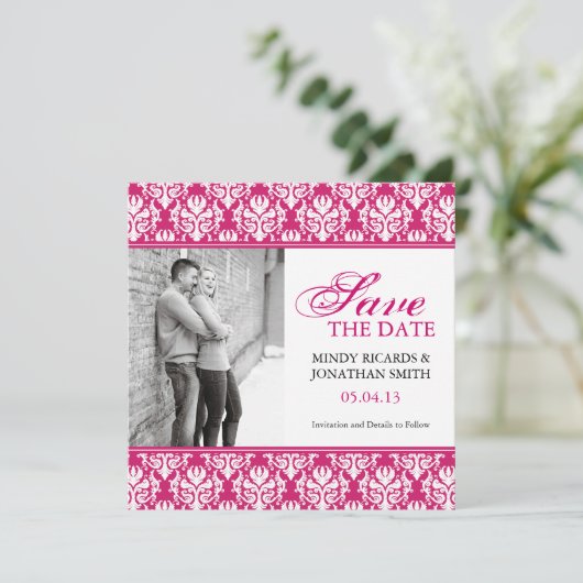 HOT PINK SAVE THE DATE FOTOKARTEN (Stehend Vorderseite)