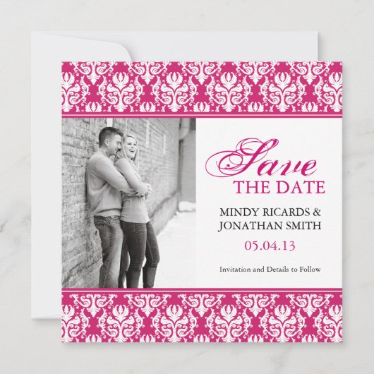 HOT PINK SAVE THE DATE FOTOKARTEN (Vorderseite)