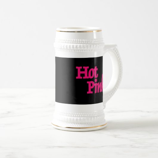 Hot Pink Schwarz verlassen handweißer Stein Goldsc Bierglas (VorderseiteRechts)