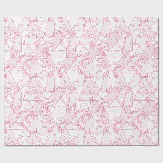 Hot Pink Scribble Cats – modern cute Pattern Geschenkpapier (Flach)