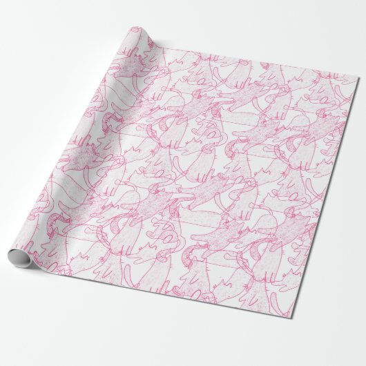 Hot Pink Scribble Cats – modern cute Pattern Geschenkpapier (Ungerollt)