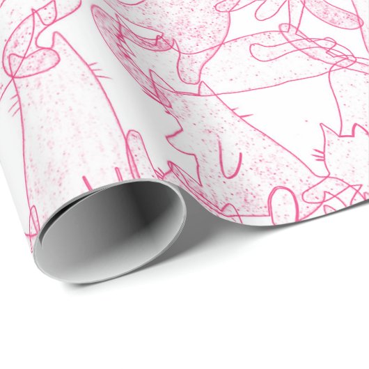 Hot Pink Scribble Cats – modern cute Pattern Geschenkpapier (Rolleneckpunkt)