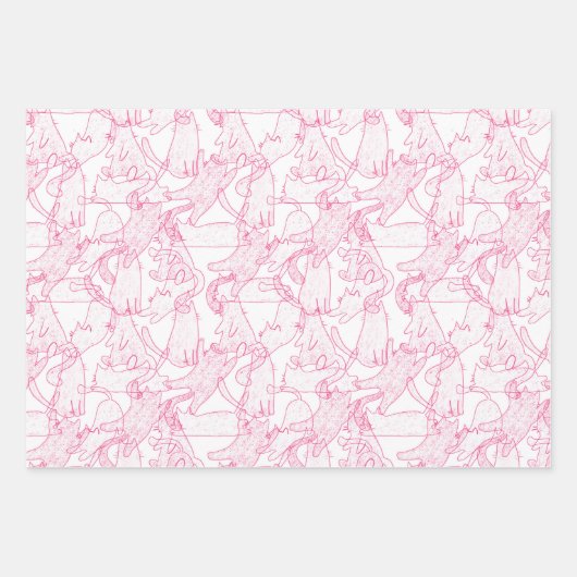 Hot Pink Scribble Cats – modern cute Pattern Geschenkpapier Set (Vorderseite)
