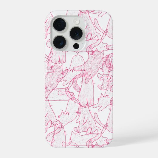 Hot Pink Scribble Cats – modern cute Pattern iPhone Hülle (Rückseite)