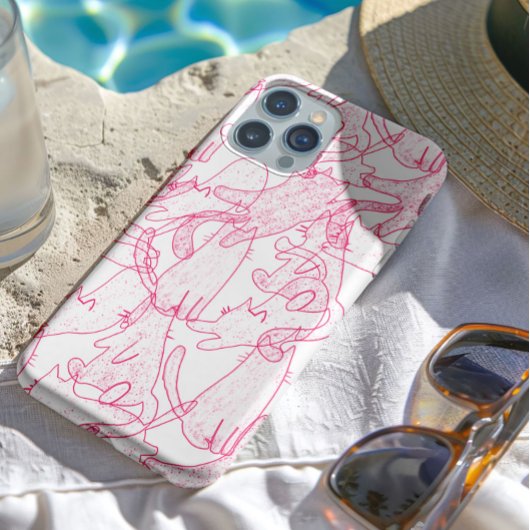 Hot Pink Scribble Cats – modern cute Pattern iPhone Hülle