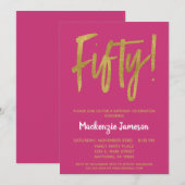 Hot Pink Script 50. Geburtstagsparty Einladung (Vorne/Hinten)
