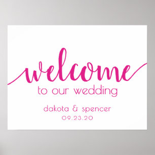 Hot Pink Script Begrüßungszeichen von Fuchsia Poster