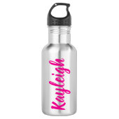Hot Pink Script-Individuelle Name Edelstahlflasche (Vorderseite)