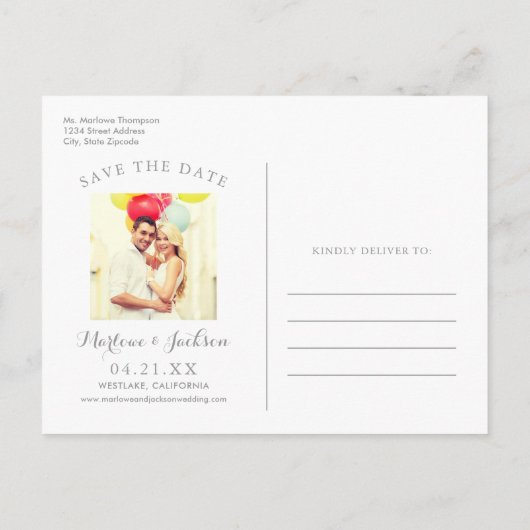 Hot Pink Script Overlay-Foto Save the Date Ankündigungspostkarte (Rückseite)