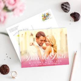Hot Pink Script Overlay-Foto Save the Date Ankündigungspostkarte