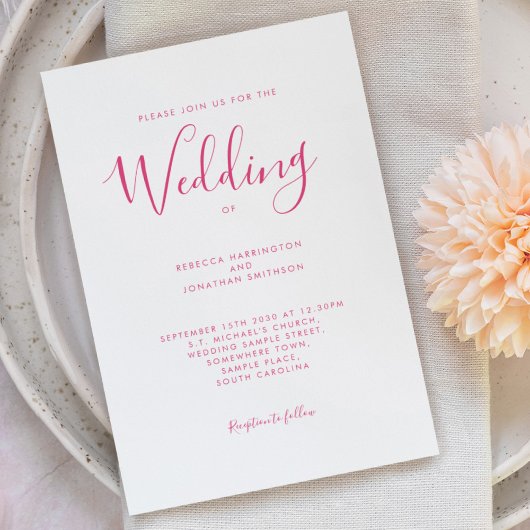 Hot Pink Script Schriftart Hochzeit Einladung