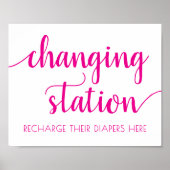 Hot Pink Script | Wechselstation Fuchsia Rose Poster (Vorne)