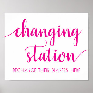 Hot Pink Script Wechselstation Fuchsia Rose Poster