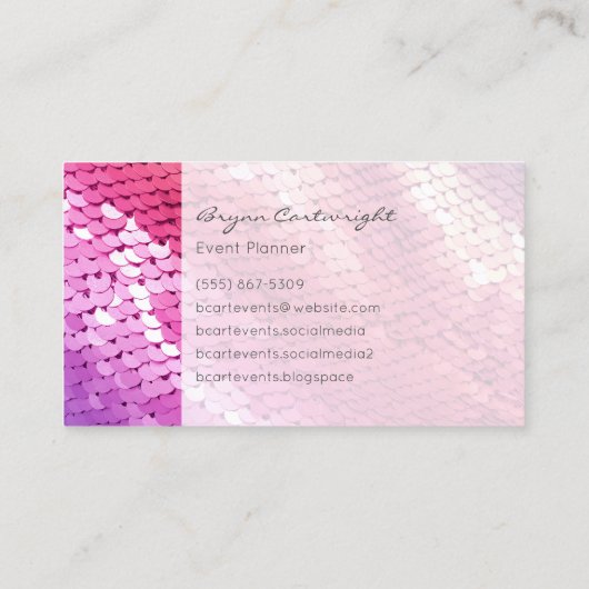 Hot Pink Sequin Business Card Lila Mode-Glam Visitenkarte (Rückseite)