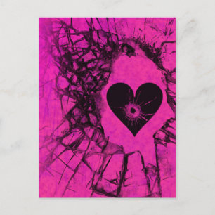Hot Pink Shatter gebrochenes Herz Postkarte