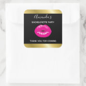 Hot Pink Shiny Lipno on Black Bacheloretto Quadratischer Aufkleber (Tasche)