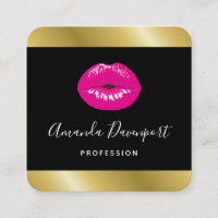 Hot Pink Shiny Lippen auf der schwarzen Visitenkar