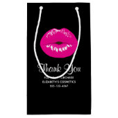 Hot Pink Shiny Lippen auf Schwarz Danke Business Kleine Geschenktüte (Rückseite)