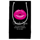 Hot Pink Shiny Lippen auf Schwarz Danke Business Kleine Geschenktüte (Vorderseite)