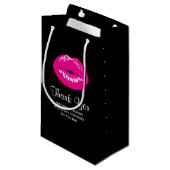 Hot Pink Shiny Lippen auf Schwarz Danke Business Kleine Geschenktüte (Vorderseite Schrägansicht)