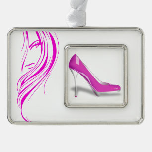Hot Pink Shoe Fashion Girl Ornament Rahmen-Ornament Silber