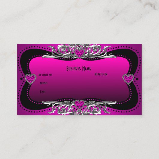 Hot Pink Silver Diamond Hört Elegantes Business Visitenkarte (Rückseite)